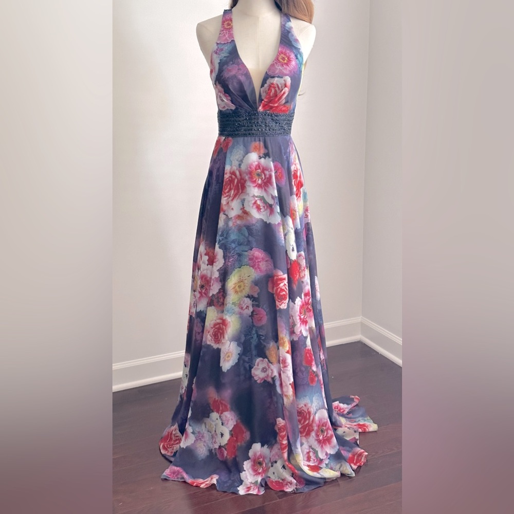 Wedding, Formal, Floral Print Halter  Dress Size 6